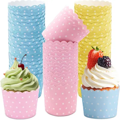 Produktbild von Muffin-Förmchen 150 Stück, Papier, 5x6x4,8 cm, rosa blau gelb, für Party