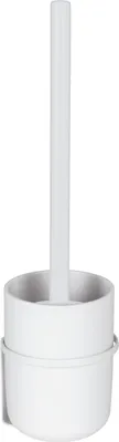 A white toilet brush and holder set.