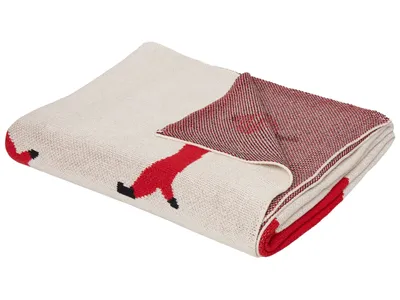 Produktbild von BELIANI Baumwolldecke Beige und Rot 130 x 180 cm Bettdecke Kuschelig Hundemotiv Schlafzimmer Kinderzimmer Modernes Design