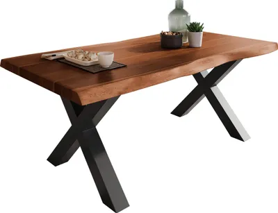Produktbild von Esstisch Baumkante massiv Akazie Nuss 180 x 90 X-Gestell schwarz ATLAS