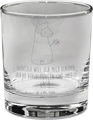 Produktbild von Mr. & Mrs. Panda Cocktailglas Alpaka Fahne - Transparent - Geschenk, gravur glas, Liebe, Lamas, Tumbler, Longdrinkglas, Lama, für Gin, Alpakas