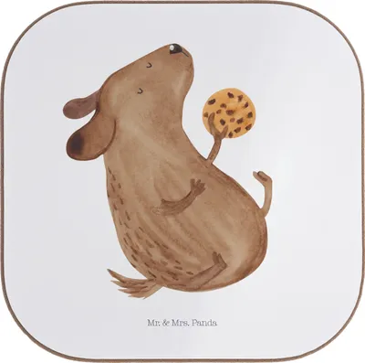 Produktbild von Mr. & Mrs. Panda Tischuntersetzer Hund Keks - Weiß - Geschenk, Untersetzer für Gläser, Getränkeuntersetzer, Hundeleckerli, glücklich, Sprüche, Holzuntersetzer, Coaster