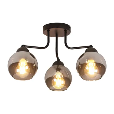 Produktbild von ZMH deckenleuchte Glas Deckenlampe Schwarz Vintage Küchenlampe Decke 3 flammig Industrial E27 Fassung Kugel Deckenbeleuchtung rund Ohne Leuchtmittel