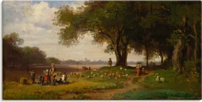 Produktbild von ARTland Leinwandbild Landschaft vor München mit Schäfer Größe: 100x50 cm