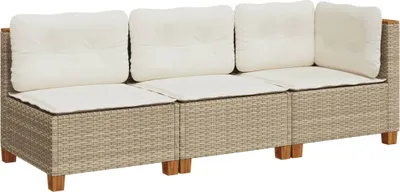 Produktbild von Gartensofa mit Kissen 3-Sitzer Beige Poly Rattan