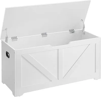 Image de VASAGLE Banc à chaussures, banc avec boîte de rangement, 2 charnières de sécurité, armoire de rangement, style Sanding, 40 x 100 x 46 cm, pour entrée, chambre à coucher