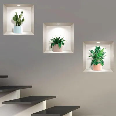 Obrázek produktu pro 3D samolepky s pokojovými rostlinami a kaktusy, 30 x 90 cm