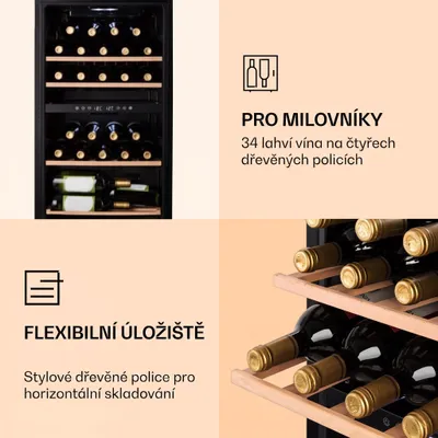 Obrázek produktu pro Klarstein vinotéka, slim, 2 zóny, skleněné dveře, UV ochrana, 5-18 °C, 34 lahví
