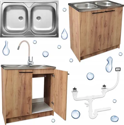 Produktbild von Stamar | Küchenschrank, mit Spüle, 2 Kammern, Eiche Gold, 80 cm, Flexible Armatur Beige, Siphon