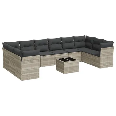 Produktbild von vidaXL 11-tlg. Garten-Sofagarnitur mit Kissen Hellgrau Poly Rattan