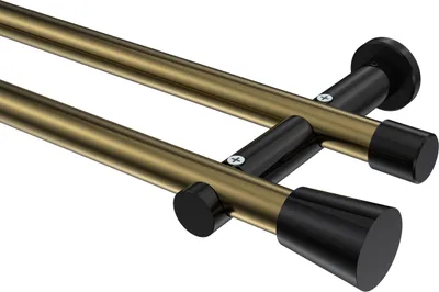 Produktbild von Interdeco Gardinenstange / Vorhangstange Messing Antik / Schwarz, Typ Platon Sitra (Konus) ohne Ringe, 20 mm Ø 2-läufig, 220 cm
