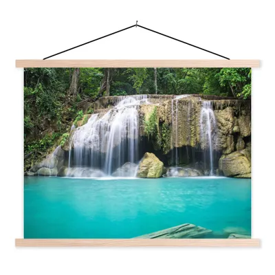 Produktbild von MuchoWow® Textilposter Wasser - Wasserfall - Bäume 60x45 cm mit holzfarbenen Rahmen - Bild