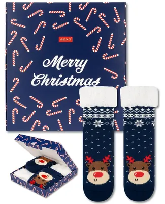 Produktbild von Weihnachtssocken Damensocken gefüttert - Mit Weihnachtsmotiv - Mit Muster - 1 Paar - Als Geschenk verpackt