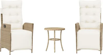 Produktbild von 3-tlg. Bistro-Set mit Kissen Beige Poly Rattan