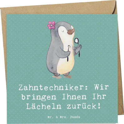 Produktbild von Mr. & Mrs. Panda Grußkarte Zahntechniker Lächeln - Meeresbrise - Geschenk, Klappkarte, Geschenke für Berufstätige, Beruf, anlasskarte, Zahnersatz, Berufsalltag, Zahnärzte
