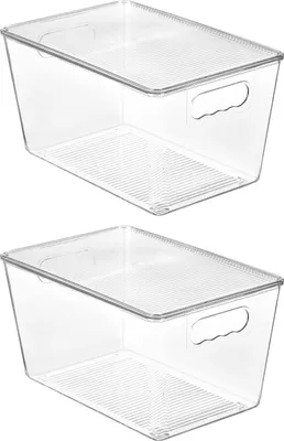 Produktbild von 2 Stück Aufbewahrungsboxen mit Deckel, stapelbare Kunststoffboxen zur küche aufbewahrung & organisation, perfekt für Bad, Schrank, Küche, Kühlschrank, Schrankorganisation(M)