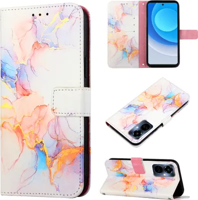 Produktbild von Tecno Camon 19 Pro 5G Hülle, Marmor Motiv Kunstleder Tasche Wallet Kartenfächer mit Standfunktion Klapp Schutzhülle für Tecno Camon 19 Pro 5G Bunt