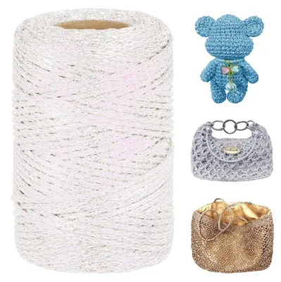 Produktbild von Metallic Häkelgarn 3mm x 100m Weiß Polyester Glitzergarn für Makramee & DIY