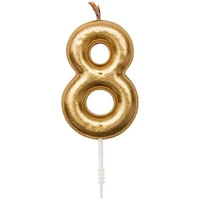 Produktbild von Rico Design Zahlenkerze Gold Zahl 8 für Geburtstagstorten, 5,5 x 4,3 cm