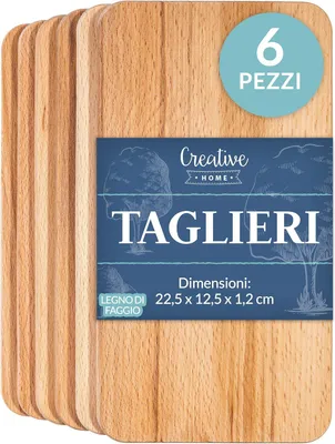 Immagine prodotto di Creative Home Set di Taglieri 6x Tagliere da Cucina in Legno di Faggio Oliato | 22,5 x 12.5 x 1.2cm | Taglieri in Legno per Aperitivo, Pane, Formaggi