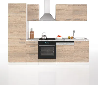 Produktbild von Vicco Küchenzeile Optima, 270 cm ohne Arbeitsplatte, Sonoma/Weiß