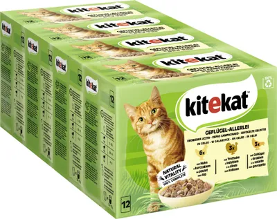 Produktbild von KITEKAT™ Multipack Portionsbeutel Geflügel-Allerlei 3 Varietäten Huhn, Truthahn, Geflügel in Gelee 4 x 12 x 85g