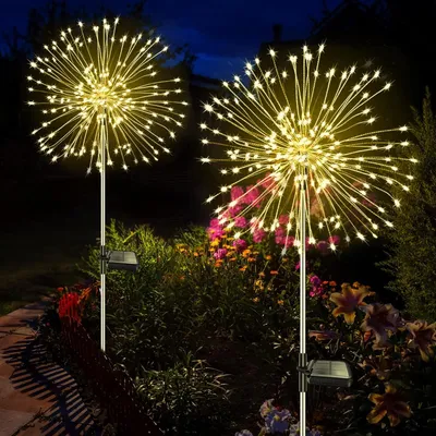Produktbild von Gartenleuchte, Solarleuchten für den Garten, 2 Stück Solar-Pusteblumenlichter für den Außenbereich, 8 Modi, Solarleuchten Feuerwerk Gartendeko