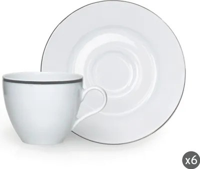 Image de Excelsa Set de 6 Tasses à Espresso Avec Soucoupes Platinum Porcelaine 10 Cl Argento