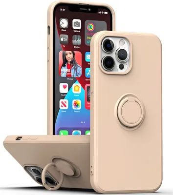 Produktbild von iPhone 14 Pro Max Handyhülle, Ring Halter Ständer Kratzfeste Weiche Silikon schutzhülle für iPhone 14 Pro Max Pink