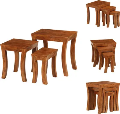Immagine prodotto di vidaXL Set di 3 tavolini in legno massiccio di acacia 50x35x50 cm marrone - Tavolini