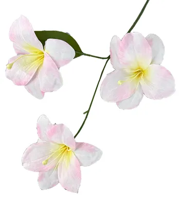 Produktbild von Künstliche Lilienblüte, 3 Köpfe, voll erblüht, künstlicher Lilienzweig mit Blättern, realistische Haptik, künstliche Lilienblüte für DIY-Hochzeitssträuße und Blumenarrangements