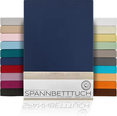 Produktbild von Spannbetttuch Bettlaken aus gekämmter Baumwolle Premium Jersey 160g/m²,90x200cm,Navyblau, Matratzenart:Standardmatratze