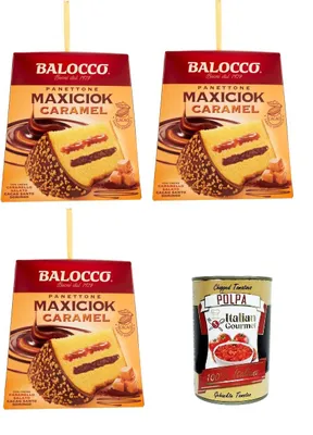 Produktbild von Balocco Balocco Maxiciok Panettone Caramel Karamell 3 x 800gr + Italian Gourmet polpa 400g