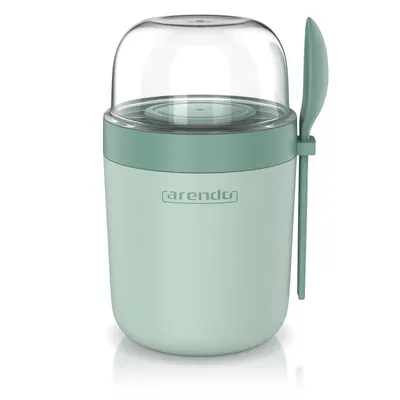 Immagine prodotto di Arendo Vaschetta per muesli, vaschetta per yogurt da asporto con cucchiaio, vaschetta per conservazione 750 ml, da asporto, 3 scomparti separati, coperchio trasparente, a tenuta stagna, lavabile in lavastoviglie