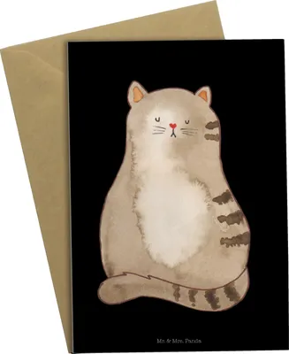 Produktbild von Mr. & Mrs. Panda Glückwunschkarte Katze Sitzen - Schwarz - Geschenk, hochzeitskarten, Herz, Cats, einladungskarten, Miau, Cat, osterkarten, Klappkarte, Grußkarten, Liebe
