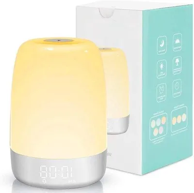 Obrázek produktu pro Budík s LED dotykovým nočním světlem, barevná lampička na noční stolek pro děti i dospělé, USB