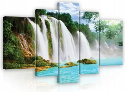 Produktbild von Leinwandbilder Wasserfall Natur Landschaft Wald SET 170x100 cm 5 teilig Modern Canvas Bilder XXL Leinwandbild Leinwand Bilder Schlafzimmer Wohnzimmer Wandbilder Kunstdruck Wand Bild auf Leinwand Aufhängefertig