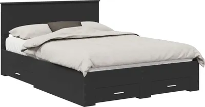 Produktbild von Bettrahmen mit Kopfteil Schwarz 140 x 190 cm Holzwerkstoff