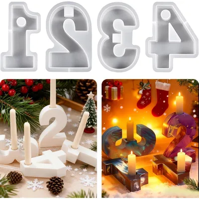Produktbild von Silikonform Adventszahlen Kerzenhalter 1-4, 4er Set, für Weihnachten DIY