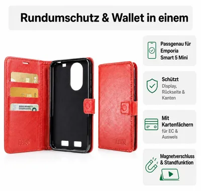 Produktbild von caseroxx Handy Hülle Tasche kompatibel mit Emporia Smart 5 Mini Bookstyle-Case Wallet Case