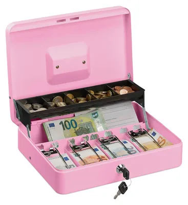 Zdjęcie produktu dla Kasetka na pieniądze - Z zamkiem i 2 kluczami - Różowa - 30,5 x 24,5 x 8,5 cm