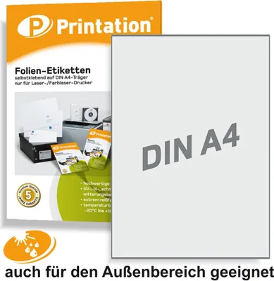 Produktbild von Universal Etiketten 210 x 297 mm WETTERFEST - Folienetiketten weiß matt auf A4 - 9500 9531 L4775