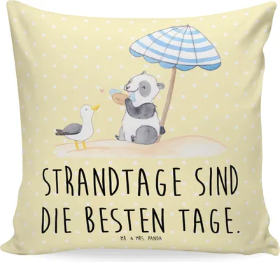 Produktbild von Mr. & Mrs. Panda kuschelkissen 40x40 Sommer Strandtage - Gelb Pastell - Geschenk, Sommerferien, Strandurlaub, kissen für sofa, Jahreszeiten, Motive, Inspiration, Küste