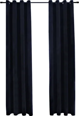Image de vidaXL Rideaux occultants avec œillets 2 pcs. velours noir 140x225 cm