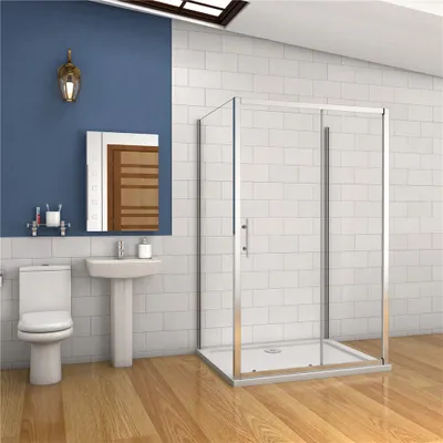 Produktbild von U-Form Duschkabine 110x190cm Schiebetür mit 80x80x190cm Seitenwand  5mm ESG Sicherheitsglas U-Form Duschabtrennung Duschkabinen