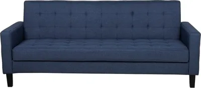 Produktbild von BELIANI 3-Sitzer Sofa Dunkelblau Stoffbezug Gesteppt mit Schlaffunktion Dunkle Holzbeine Schmale Armlehnen Retro-Design Wohnzimmer Schlafsofa Sofabett