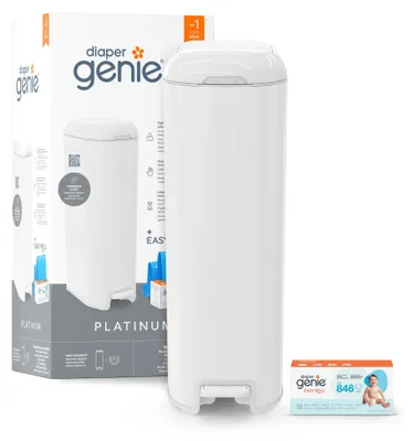 Imagen del producto de Cubo para pañales con sistema de cierre hermético, color blanco, 1 paquete de recambio con 18 bolsas, para bebés y niños