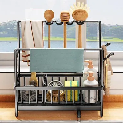 Produktbild von Ibenzoa® Spülbecken-Organizer aus 304 Edelstahl mit Abtropfschale, abnehmbare Fächer, Schwamm- & Bürstenhalter, 27 × 24 × 10 cm, rostschutzbeschichtet