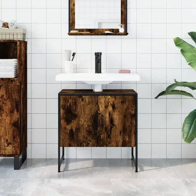 Produktbild von “2026 Modern“ Waschbeckenunterschrank Räuchereiche 60x33x60cm Holzwerkstoff - Designermöbel 245380 - Spiegelschränke