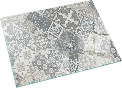 Produktbild von Dekoratives Mosaikmuster – Glasbodenplatte für – Kaminofen – Kaminplatte Glas – Schutzglas – Funkenschutzplatte –Glasbodenplatte Feuerfeste – Hitzeschutzplatte – Bodenschutz aus Glas – 60x40 cm